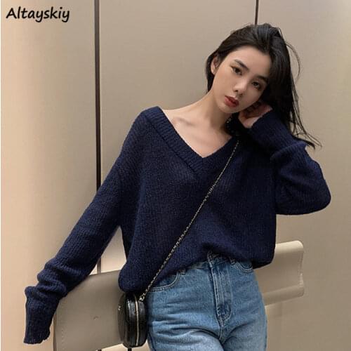 Plus Size Pullovers Women Sexy V-neck Hollow Out Knitted Spring Autumn Loose Harajuku Elegant Office Lady Streetwear All-match