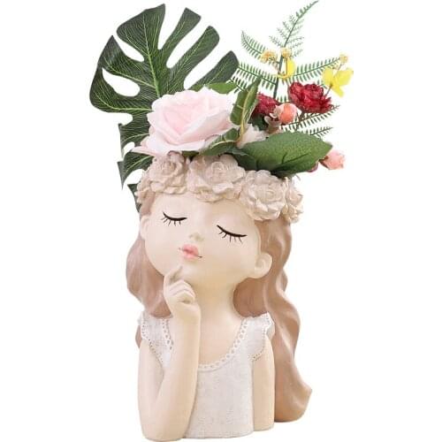 European Style Home Decoration Girls Large Resin Flowerpot Creative Living Room Desktop Landscape Potted Furnishings