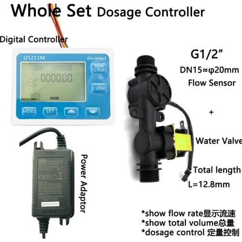 US211M-USN-HS21TX Dosage Machine Quantitative Controller Water Flow Meter Sensor Reader 1-30L/min 24V with Sensor and Solenoid