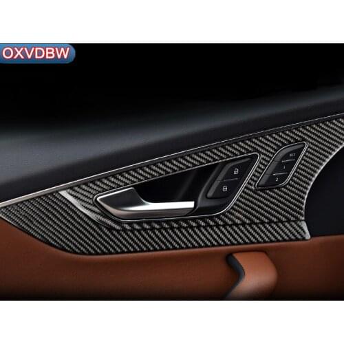 For Audi Q7 S LHD RHD Carbon Fiber Interior Door Handles Door Bowl Decorative Cover Trim Car Styling Sticker Auto Accessories