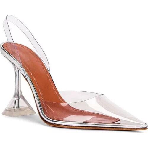 Big size 34-45 Transparent PVC Women Pumps Fashion Cup Heeled Slingbacks Summer Jelly Shoes Elegant High heels Party Prom Shoes