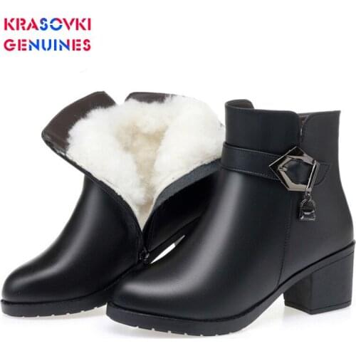 Krasovki Genuines Wool Women Snow Boots Warm Genuine Leather Fur Warm Shoes Plush Ankle Boots Platform Fashion Winter Boots