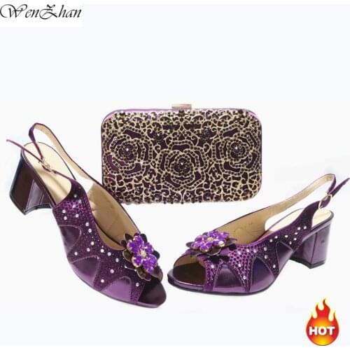 Latest African Shoes And Bag Matching Set With Purple Stones Hot Selling Women Italian Shoes And Bag Set For Wedding 38-43 e17-9