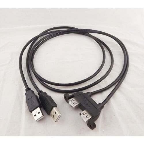 1pcs 50cm/90cm Dual USB 2.0 A Female Socket Panel Mount To 2 USB A Male Extension Cable