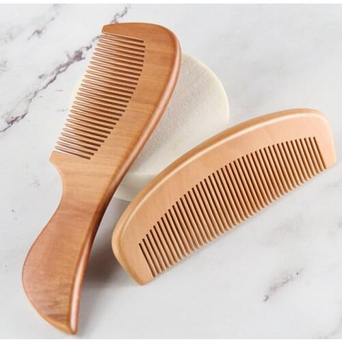 1pcs Natural Peach Solid Wood Comb Engraved Peach Wood Healthy Massage Anti-Static Comb Hair Care Tool Beauty Accessories