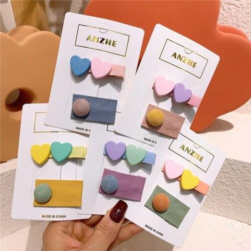 2 Pcs New Korean Cute Childrens Colorful Love Duckbill Clip Fashion Sweet Girl Princess Fabric Button BB Clip Hair Accessories