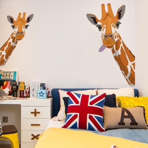 2 Giraffes DIY Stickers Creative Left and Right Giraffe on the Wall for Living Room Bedroom Childrens Room Funny Art Sticker