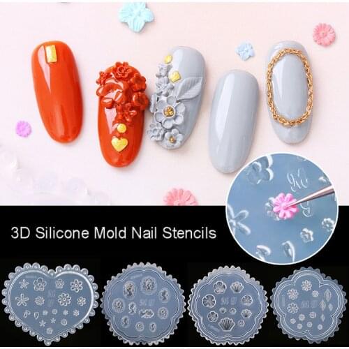 3D Nail Art Silicone Mold Nail Stamping Stamper Carving DIY Polish Popular Tool Flower Daisies Acrylic Nail Tips