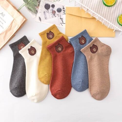 8Pieces=4 Pairs/Set Korean Style Funny Women Socks Cute Bear Print Summer Female Ankle Socks TJ3077