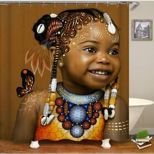 Afro Girls Black African Art American Shower Curtain,Waterproof Polyester Fabric