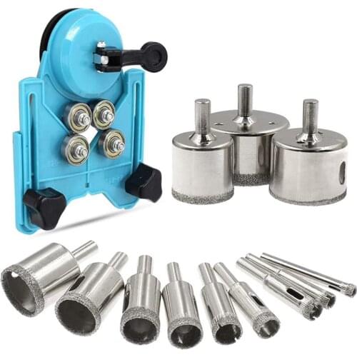 Diamond Drill Bits 6-50mm, 12-Pieces Hollow Core Drill Bit Set with Hole Saw Guide Jig Fixture for Ceramic, Glass,Marble