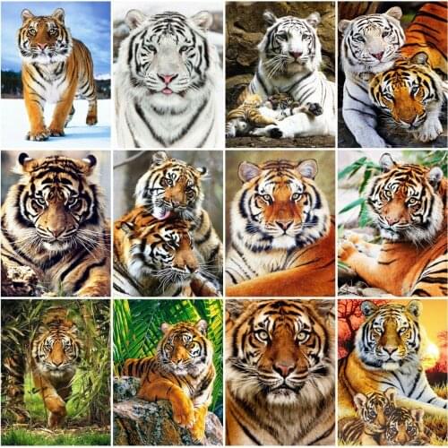 AZQSD Full Drill Diamond Embroidery Tiger Mosaic Rhinestones Needlework Diamond Painting Animal Cross Stitch Kits Home Decor