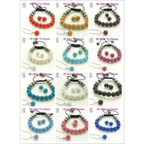 Free Gift+Free Shipping.Mix 10mm Disco Pave Ball Crystal Silver Plated crystal Set Bracelet Earring Necklace Pendant Hotsale