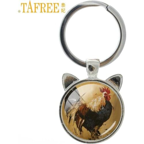 TAFREE 2017 colourful Chicken keychain simple delicate painting round eyes Cock key chain ring for women men holder jewelry A32