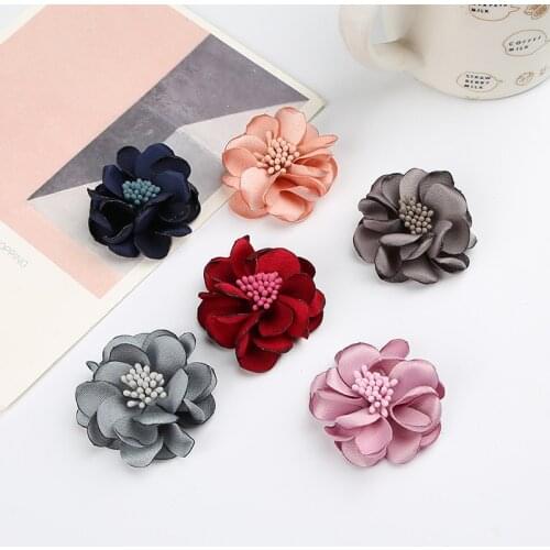 30pcs Burned edge Fluffy Chiffon Hair Flower with stamen For Kids Hair Accessories Fabric Flowers For Kids Headbands DIY