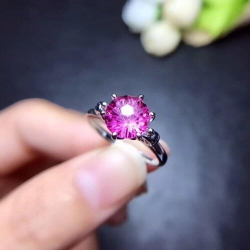 S925 silver Natural pink topaz gem ring natural gemstone ring fashion Lovely round bowknot woman girl party gift jewelry