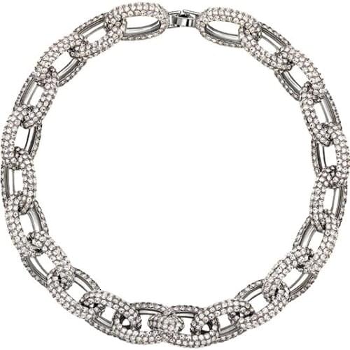 Zirconia Chunky Chain Choker Statement Necklace Women Wedding Jewelry Designer T Show Runway Party Gown Rare South Korea Japan