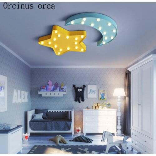 Creative cartoon stars moon ceiling lamps childrens rooms boys and girls bedroom colored LED protection eyes ceiling lamps
