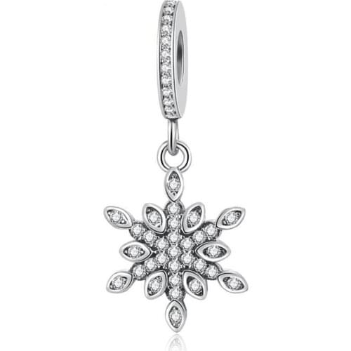Crystallised Snowflake With Crystal Pendant Charms DIY Jewelry Making fit Lady Bracelet Bangle Authentic S925