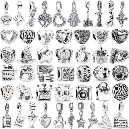 Hot Sale Suitable for Original Pandora Charm Bracelet Silver Jewelry Accessories Ship Heart Angel Lady DIY Pendant Beads Gifts