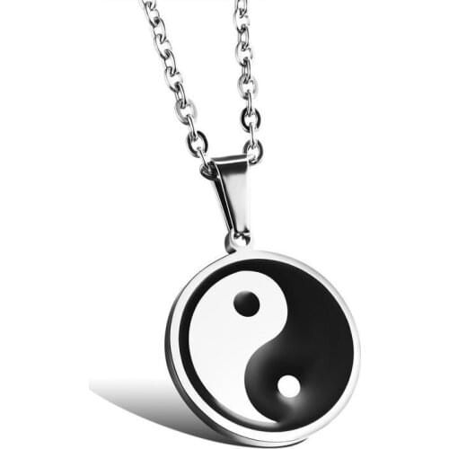 Fashionable Simple Chinese Yin Yang Tai Chi Pendant Necklace Mens Punk Stainless Steel Pendant Retro National Style Jewelry