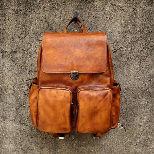 Mens Backpack Luxury Mens Cow Leather backpack Shoulder Bag Military Style Travel Bag