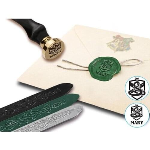 Snake Wax Seal KIt with Wood Handle & Green, Silver & Black Sealing Wax