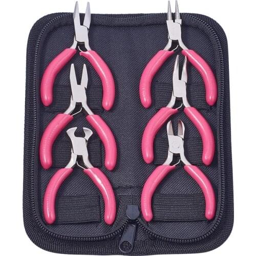 1Set Mini Jewelry Pliers Carbon Steel Plier Tool Kit with Storage Bag Wire Cutter Round/Flat/Bent Nose Pliers For Jewelry Making