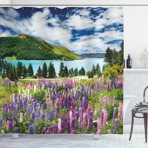 Flower Scenery Shower Curtain Set Spring Landscape of Lake Side Curtain for Bathroom Decor 12 Hooks Decorative Bath Accessory