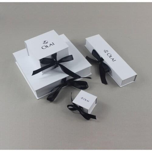 Wholesale 500pcs/lot custom cardboard paper boxes Jewelry sets boxes printed logo with ribbon bracelets necklace packaging boxes