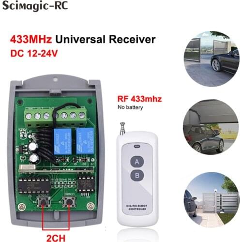 Garage Door Remote Control 433.92MHz Universal Receiver 2CH Garage Door Opener Controller DC 12V 24V & 1pcs 433mhz Transmitter
