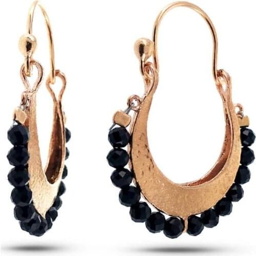 925 K Silver Rose Color Black with Stone Earrings