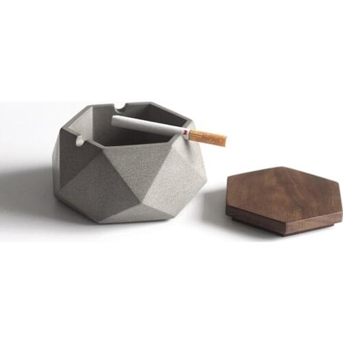 Gray Cement Ashtray with Lid Creative Ashtrays Gift for Boyfriend Cigarette Accessories Home Decorating Tools