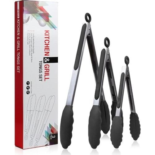 Black Food Tong Stainless Steel Cooking Tongs Kitchen Salad Bread BBQ Clip Barbecue Cook Buffet Serving Clamps Utensil 7/9/12