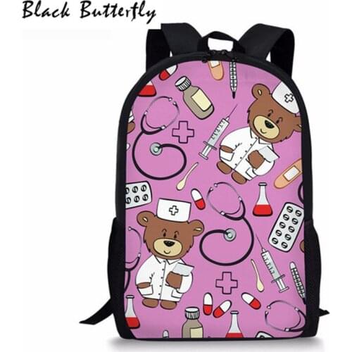 Black Butterfly Printing School Bags Nurse Bear Children Bag Backpack For Girls Boys Satchels Kids 2020 New