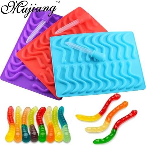 Mujiang 20 Cavity Silicone Gummy Snake Worms Chocolate Mold Sugar Candy Jelly Molds Ice Tube Tray Mold Cake Decorating Tools