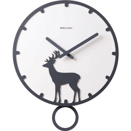Deer Modern Wall Clock Simple Round Design Silent Fashion Wall Clock with Pendulum Creative Orologi Parete Decor Clocks MM60WC