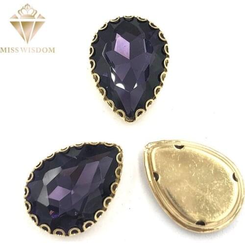 10X14/13x18mm deep purple water drop gold bottom lacy shape claws glass crystal sew on rhinestones Diy clothing accessories