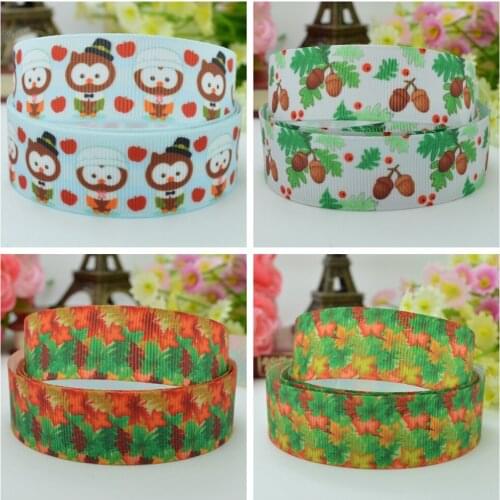 SUPWRF 16 22mm 1" 1.5" 50 75mm Thanksgiving Fallen leaves Printed grosgrain ribbon hair bow DIY hair accessories 50Y B0929