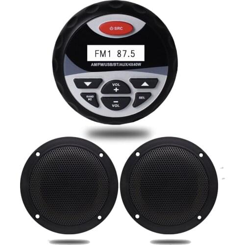 Waterproof Marine Stereo Bluetooth FM AM Radio MP3 Player + 4'' Marine Boat Waterproof Celling Speaker For Outdoor SPA ATV UTV