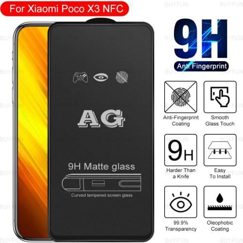 Frosted Anti-fingerprint Tempered Glass For Xiaomi Poco X3 NFC matte front Screen Protector on for poco x3 poko m3 pro x3pro
