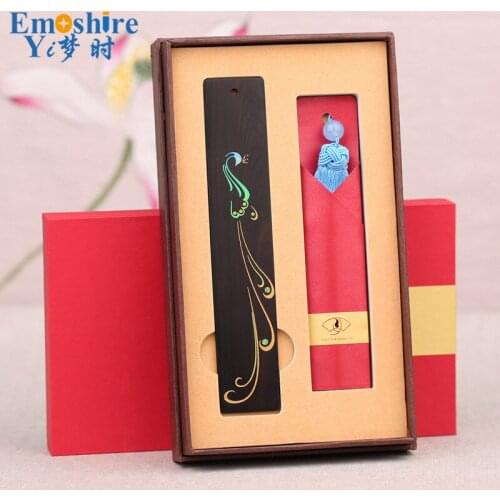 Mahogany Bookmarks Painted Retro Tassels Black Sandalwood Bookmarks Creative Gifts Custom Wood Bookmarks M032