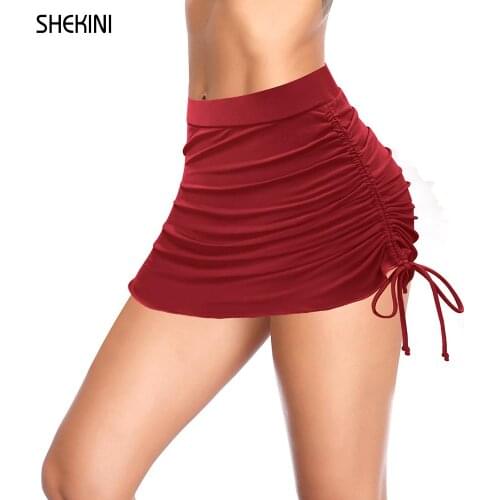 SHEKINI Womens Hipster Swim Skirt Side Pull Tie Swimsuit Bottom High Waist Tankini Skirt 2021 Bikini Dress Summer Beachwear