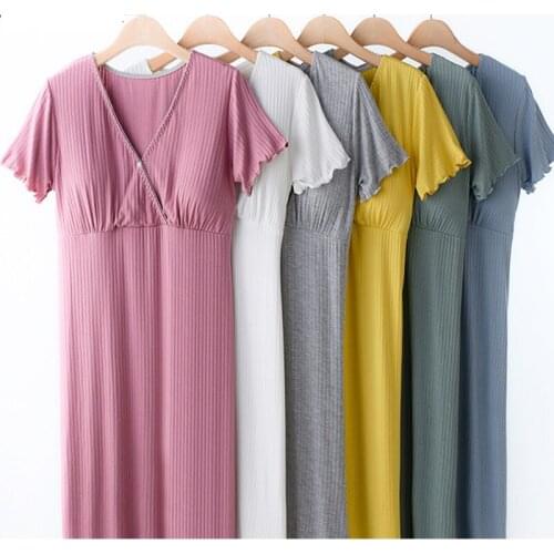 Women Maternity Clothing Summer Postpartum Breastfeeding Dress Nightshirts Short Sleeve Nursing Dress Pregnancy Pajamas Clothes