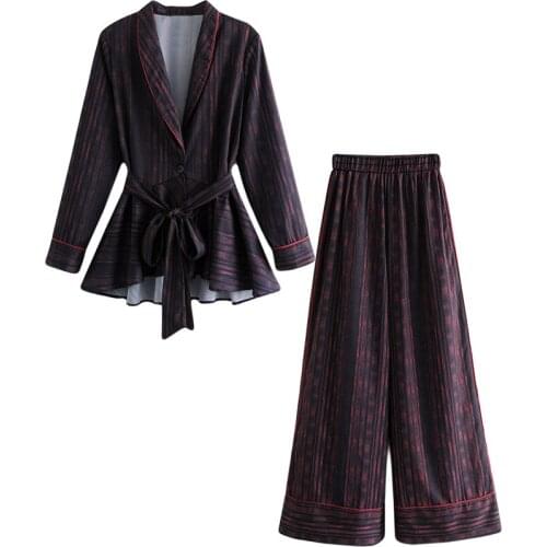 Suit female Japanese holiday kimono top high waist wide leg pants two-piece 2019autumn and winter new loose wild womens clothes