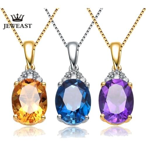 ZNZOZB Natural topaz/Amethyst/Citrine 18K Pure Gold Pendant Real AU 750 Solid Gold Upscale Trendy Jewelry Hot Sell New 2020