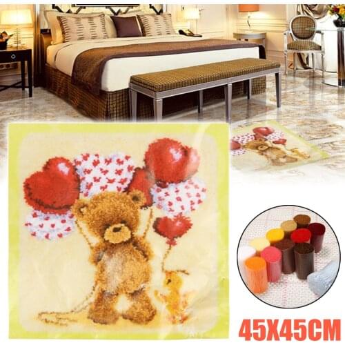 1 Set Latch Hook Rug Carpet Kits Needlework Unfinished Crocheting Rug Making Bear Balloon Pattern Cushion 450*450mm