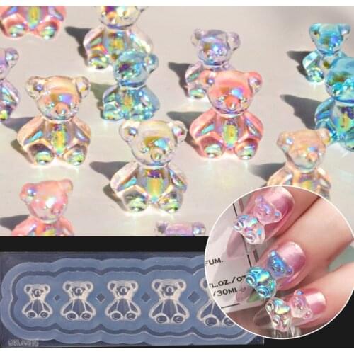 1pcs 3D Bear Butterfly Silicone Nail Carving Mold Heart Mould Stamping Plate For DIY UV Gel Japanese Style Nails Stencils