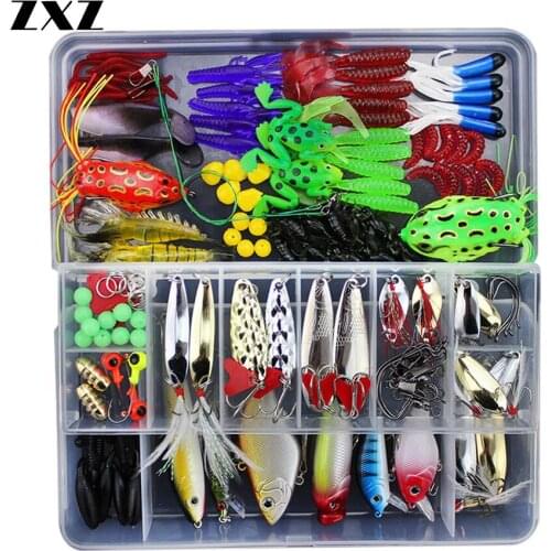 141Pcs/Box Mixed Assorted Fishing Lure Set Metal Hard Fishing Bait Bass Spoon Spinner Soft Baits with Sharp Tackles Lures Box W3