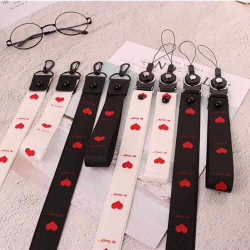 2 IN 1 Detachable buckle Mobile Phone Straps Black Pink Cute Love Heart Multi-function Phone Lanyard Neck Strap Rope Wholesale